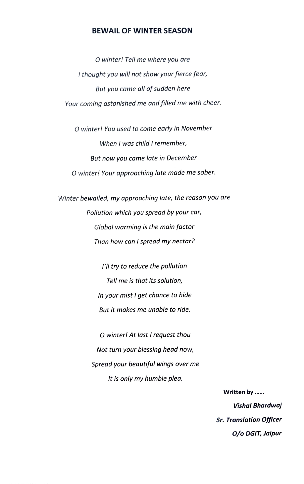 Bewail of Winter Season